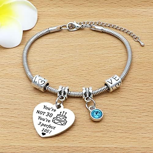 HULALA Funny 30th Birthday Gifts For Women Charm Wish Bracelets Friends Daughter Sister Auntie Wife Her Jewellery Presents