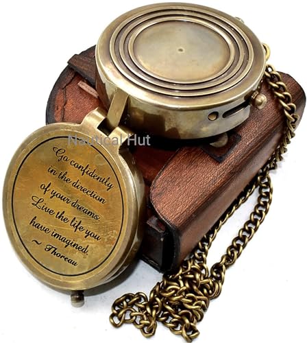 Brújula náutica de latón sólido con estuche de cuero miniatura 4