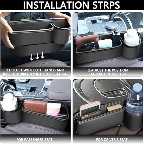 Diyxisk Mittelkonsole Organizer Auto, 30x20x2.5cm Auto Organizer Mittelkonsole, Schwarz Autotasche, Autositz Konsole Seitentaschen, mit Löchern, für Kleinigkeiten, Handys (Hauptfahrersitz)