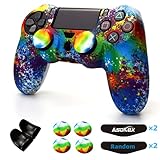 Silicone Skin Cover for Ps4 Controller (1pc Anti-Slip, 1 Pair L2 R2 Trigger Extender, 4pcs Thumb Grips,4pcs LED Light Bar Decal) Protector for DualShock PS4/ Slim/Pro Controller