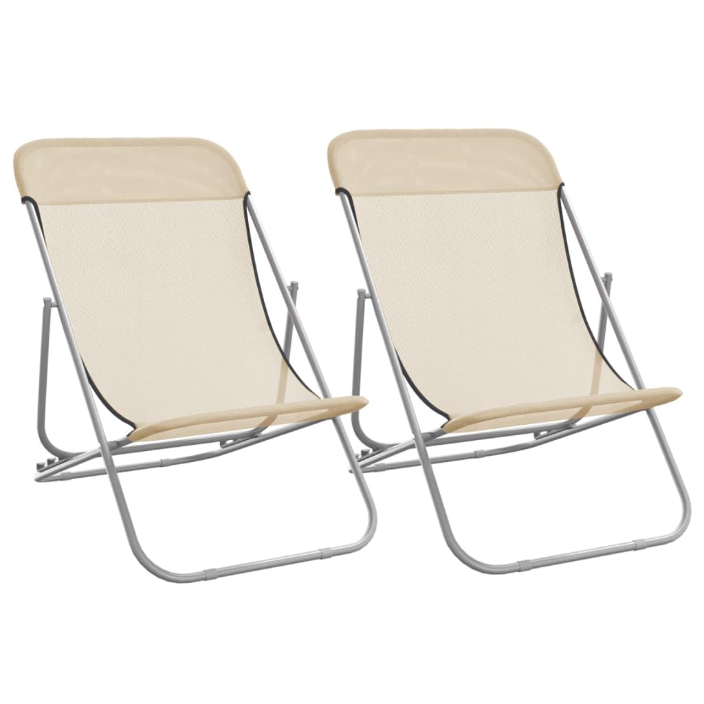 Krzesła plażowe, 2 szt. kremowa stal tekstylna i malowana proszkowo, składane, zestaw mebli ogrodowych, krzesła ogrodowe, leżaki, leżaki, krzesło kempingowe, trwałe, 3-stopniowa regulacja