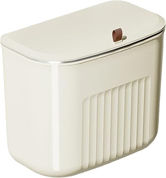 Hanging Trash Can Kitchen Compost Bin with Lid, 7/9 Liter Wall-Mounted Garbage Can for Kitchen Cabinet Door, Small Under Sink Trash Can for Cupboard, Bathroom, Office White, 7L