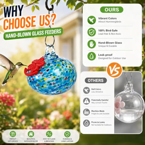 Colorful Glass Wind Chime Hummingbird Feeder for Outdoors, 6 Feeding Ports by Balloontern - Used condition - Image 9