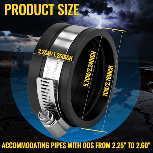 Image of 6 Pack 2 Inch Flexible PVC Pipe Cap with Stainless Steel Clamps - Black Durable End Caps for Drainage, Wastewater & Vent Pipes, Above /below Ground Use
