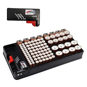 Batterij organizer batterijen opbergkoffer bevat 110 batterijen van verschillende groottesleuf voor AAA, AA, 9V, C, D en…