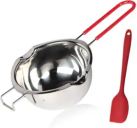 Panela de aço inoxidável para banho-maria, panela de derretimento atualizada de 600 ml com espátula de silicone para derreter manteiga, chocolate, doces, queijo e caramelo (vermelho)