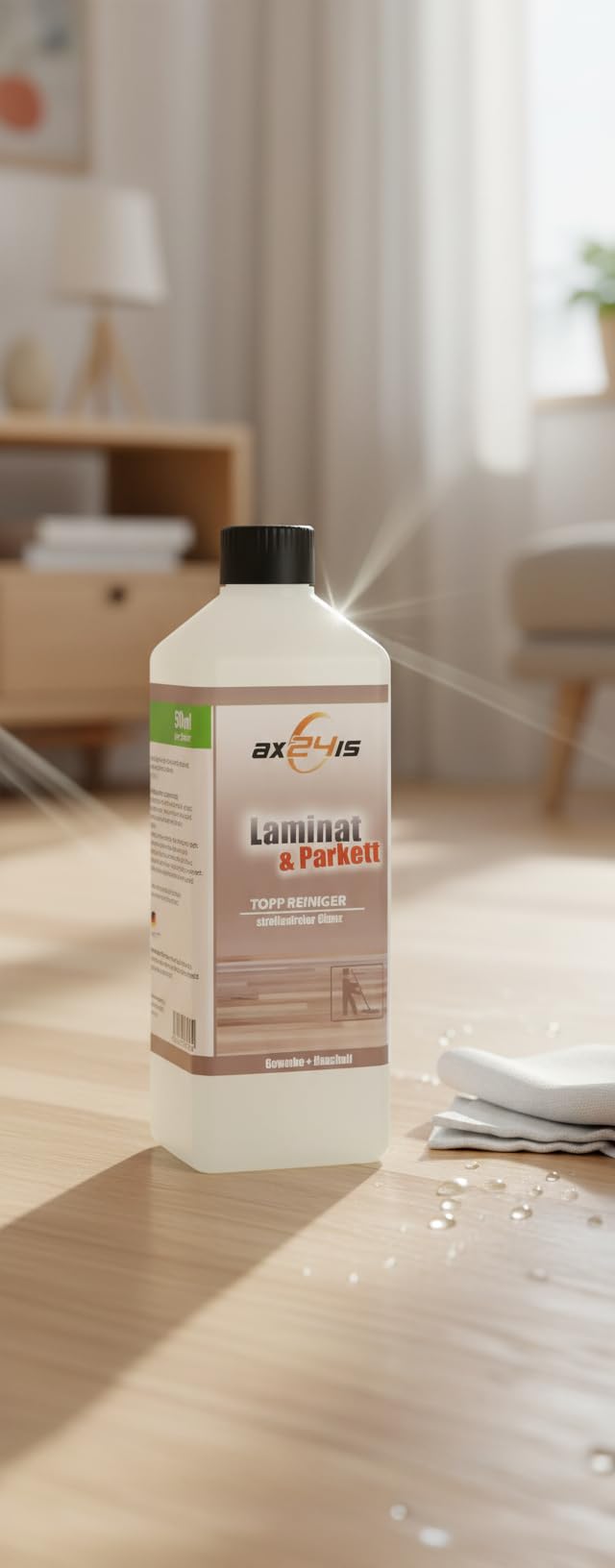 Limpiador de Suelos y Parqué Concentrado de 5 Litros para Laminado | Fórmula alemana de limpieza sin rayas y aroma fresco. Ideal para el cuidado profesional de superficies de madera o laminadas.
