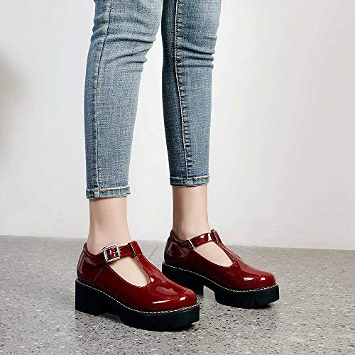 Womens Mary Jane Shoes Round Toe T-Strap Patent Leather Chunky Platform Student Uniform Lotita Pump4