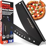 16-Inch Pizza Cutter Rocker Blade, 304 Stainless Steel Slicer Knife, Black