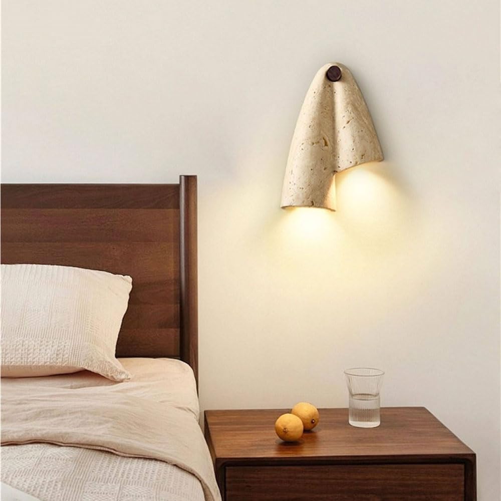 Applique da Parete in travertino Giallo, Stile Wabi Sabi, con Attacco G9 e Pietra Naturale, Ideale per Decorare ristoranti, soggiorni e balconi.