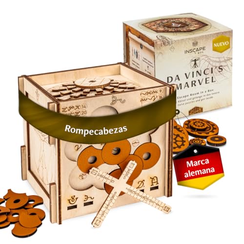 INSCAPE Da Vinci's Marvel - Caixa quebra-cabeças de madeira - Puzzle Box - Escape Room jogo para adultos e crianças - Jogos de alhos para adultos - Puzzle de madeira 3D - Cluebox - Jogos de pensamento