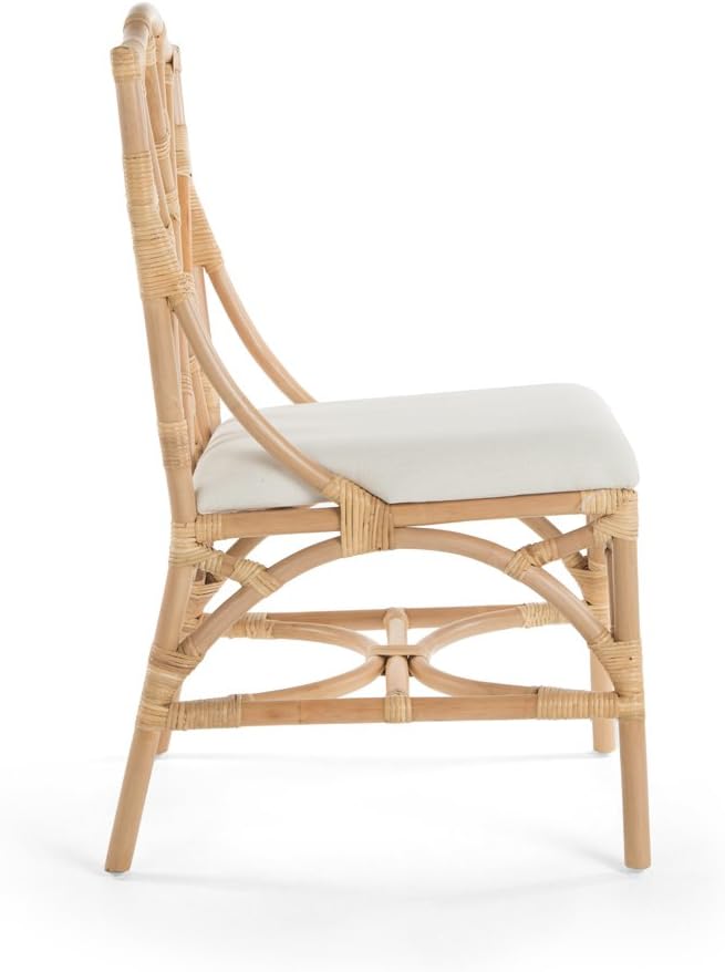 Natural Rattan Cross Back Side Chair with White Cushion