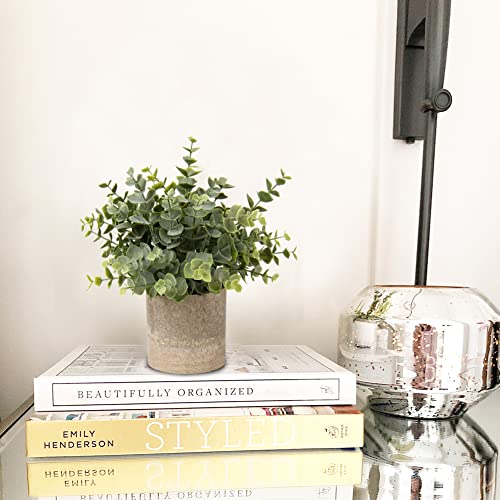 image for Briful Artificial Potted Plants Set of 2 Small Faux Plant Eucalyptus M