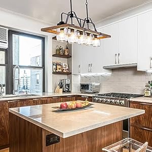 Wellmet kitchen island chandelier mason jar pendant light dining room 5 light wooden paint pendant light for living room dining table kitchen hallway restaurant 393w  urban country home decor