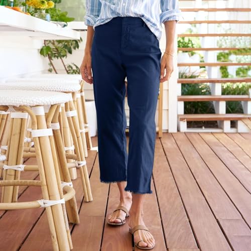 Linen Capris for Women High Waisted Fashion Business Dressy Pants Plus Size Straight Leg Zipper Fly Casual Summer Trousers2
