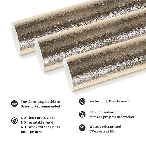 Teckwrap Metallic Textured Chrome Vinyl Adhesive Vinyl For Craft Cutter 1Ft X 5Ft, Champagne Gold #TOP2