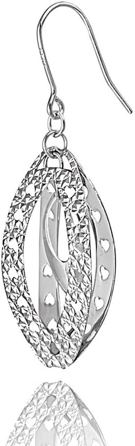 Sterling Silver Diamond-Cut Heart Marquise French Wire Dangle Earrings - Image 2