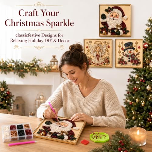 RIHUALS DIY Christmas Pearl Diamond Painting Art Kit with Frame, 3D Christmas Pearl Art Kits for Adults & Beginner, Pearl Beads Art Craft for Home Wall Decor (Angel) by RIHUALS - Used condition - Image 2