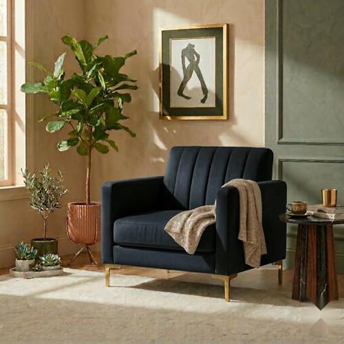 Image of 1 Seater Velum Fabric Sofa Set for Living Room, Modern Design with High Density Foam, Solid Wood Frame, Ergonomic Comfortable Seating for Home & Office (Black, 1 Seater) | Soft foam comfort, Strong wood frame