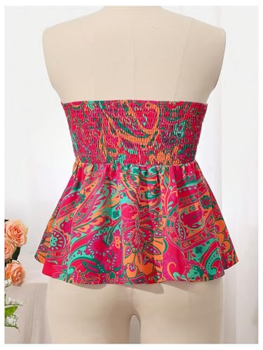 SOLY HUX Women's Tube Top Boho Floral Print Strapless Sleeveless Tie Front Ruffle Hem Summer Tops2