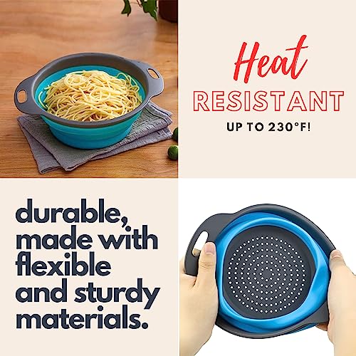 Lusan Store Collapsible Colanders With Handles (Set Of 2 Pcs.) / Space-Saving Kitchen Strainer, Food-Grade Silicone Folding Strainer For Draining Pasta, Vegetables And Fruit #TOP3