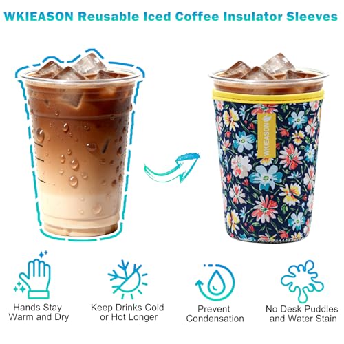 Image of WK IEASON Reusable Iced Coffee Insulator Sleeve for Cold Beverages Universal Ice Coffee Sleeve Neoprene Cold Coffee Cup Sleeves Cooler Cover 16-32OZ for Coffee Cups, McDonalds, Dunkin Donuts, More