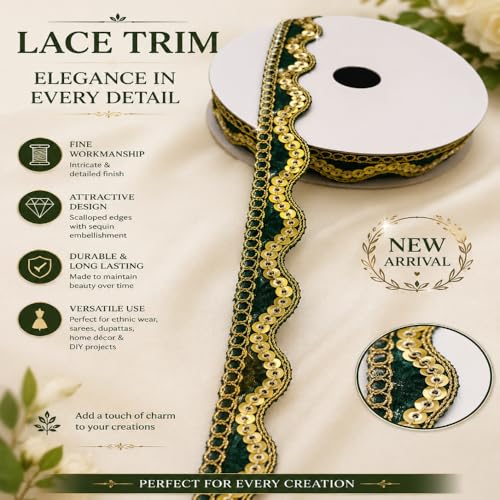 Image of Designer Golden Wave Lace Border for Blouse Saree Dupatta Lehenga Craft Decoration and Ethnic Sewing Accessories (RM-LACE49-1)