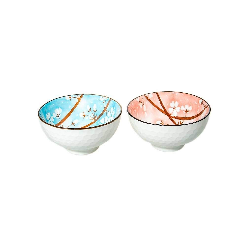 Set 4 Ciotole Giapponesi Con Fiori Di Ciliegio + Bacchette - Diametro 10.5 Cm, Per Riso, Poke Bowl, Zuppa, Regalo