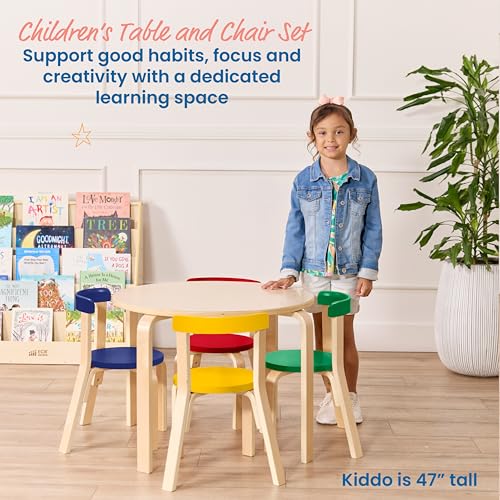 Image of ECR4Kids Bentwood Table and Curved Back Chair Set, Kids Furniture, Assorted, 5-Piece