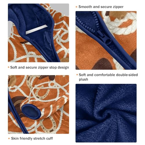 Cowboy Hats Ropes Horseshoes Toddler Fleece Jacket Girl Boys Hooded Fleece Jacket Coat Warm Outwear Zip-up 3-10T3