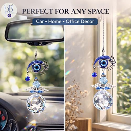 Image of BLUE BEADS Turkish Feng Shui Vastu Blue Glass Evil Eye Hanging /Door Hanging Nazar Batu for Protection and Good Luck - Perfect for Gifting Home or Office (SUNCATCH-Eye)