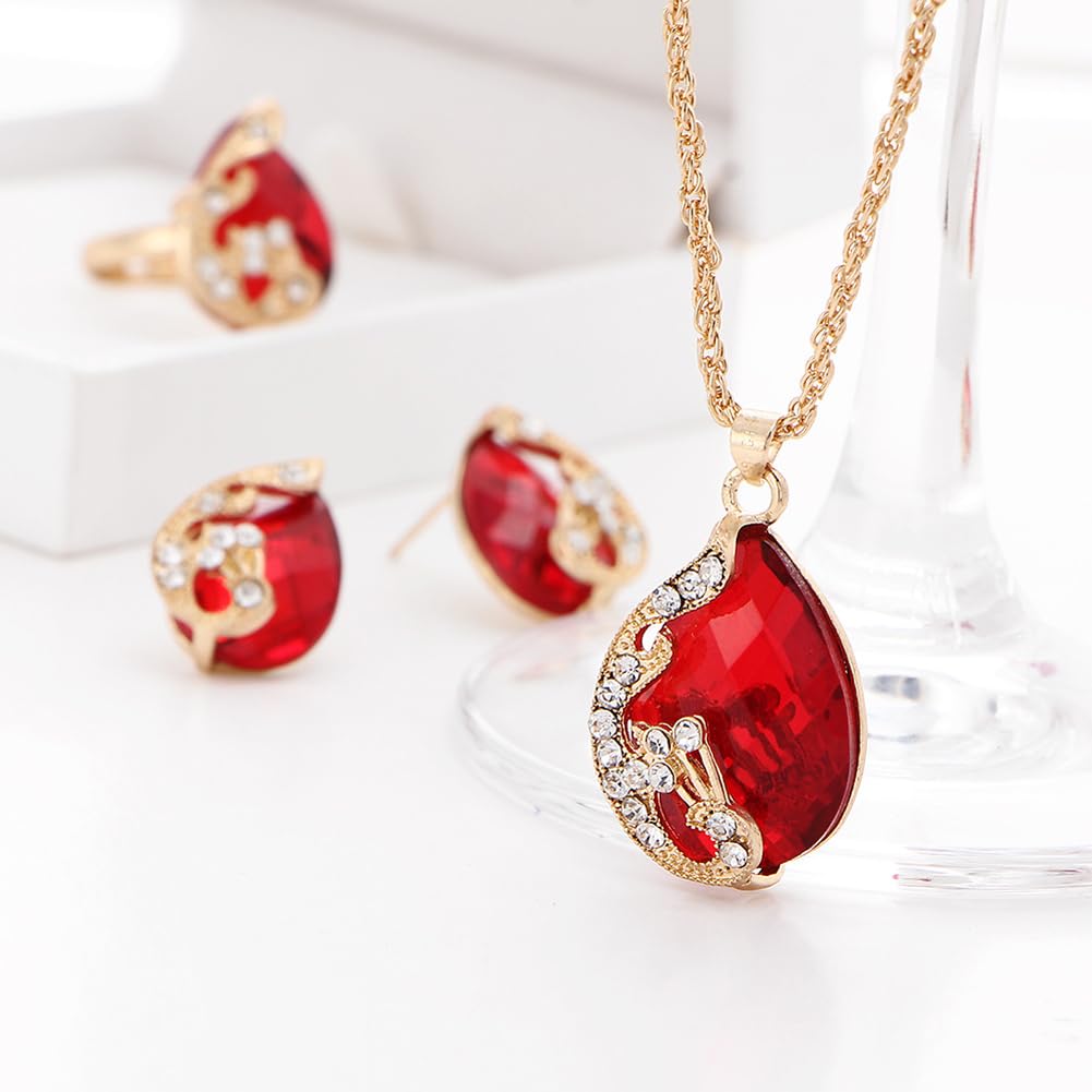 Stylish Crystal Ring Earrings Necklace Set