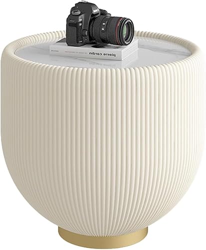 Miniatura 22 de Mesa auxiliar redonda de 29.53 pulgadas, mesas de cóctel modernas con textura vertical decorativa, mesas centrales de cuenco blanco de 29.53 1 Mesa