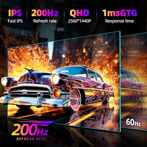 Image of CUNPU 27 Inch 1440p Gaming Monitor 200Hz, 1ms, Fast IPS Screen, HDR400, 127% sRGB Color Gamut, Tilt Adjustable Stand, Adaptive Sync Technology, HDMI & DP Ports, 2K Monitor, Black