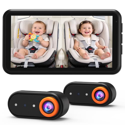 Image of LUCKVIEW BM2 PRO Dual Baby Car Camera, 5.2 inch 1080P Baby Monitor | IR Night Vision and Anti-Shake Mount; Split View Helps Parents Check 2 Kids or Pets In Rear-Facing Car Seats