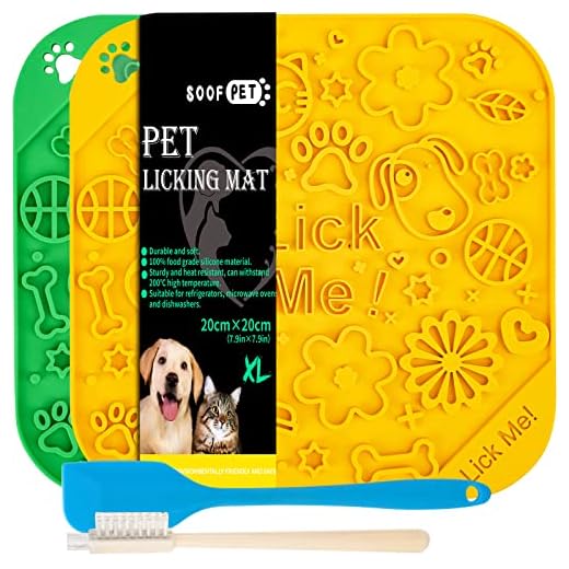 Almohadilla para Lamer Perros 2 Piezas, Dog Lick Pad, Diseño de Ventosas Antideslizantes, Alivio de la Ansiedad, Reductor del Aburrimiento, Entrenamiento de Perros y Gatos, 20*20cm (Amarillo&Verde)