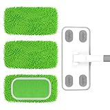 ZHAYAO Reusable Microfiber Floor Mop System, Wet & Dry Sweeper Kit, Includes 1 Sweeper Handle, 3 Washable Chenille Mop Pads, Dry & Wet Use for Hardwood, Tile, and Laminate Floor