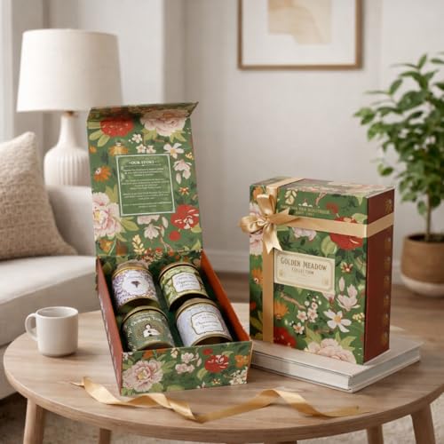Image of Sancha Tea Boutique, Golden Meadow Collection, Luxury Tea Gift Box, Chamomile, Lavender, Peppermint & Oolong Assortment, Premium Loose Leaves, 350g