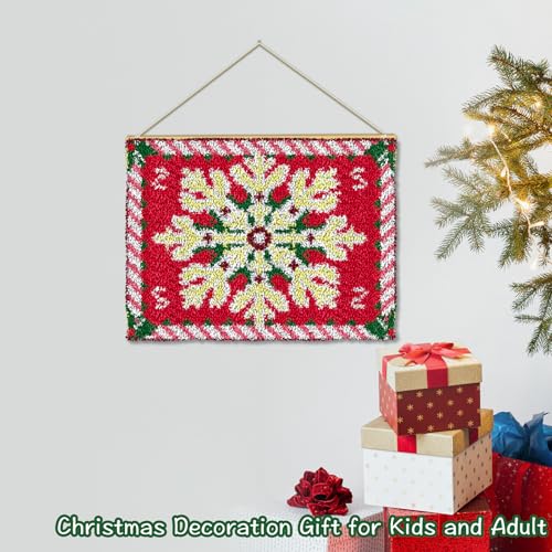 Image of YP Christmas Latch Hook Rug Kit - 20x15 Inch Festive Needlecraft for Holiday Home Decor, Easy DIY Crochet Rug for Beginners, Thoughtful Handmade Gift Idea