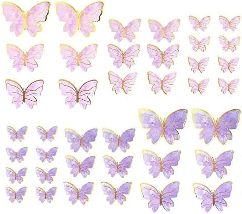 40Pcs Glitter Butterfly Decorations Supplies Golden 3D Butterfly Birthday Cake Toppers Rainbow Cupcake Toppers Butterfly Wall Stickers Room Decorations