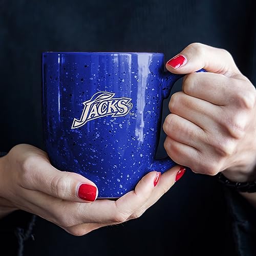 Image of Rico Industries NCAA South Dakota State Jackrabbits Royal Blue Personalized 16 oz Team Color Laser Engraved Speckled Ceramic Coffee Mug