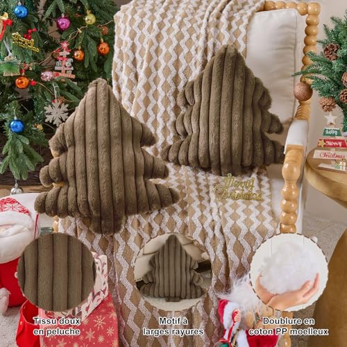 Coussin de Arbre de Noël Lanpn | Lot de 2 Décorations d'Hiver en Marron - 3