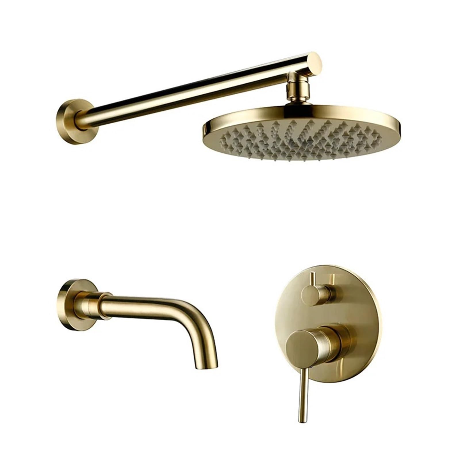 Ensemble de douche rond en laiton doré brossé mat avec douche de pluie 12 pouces