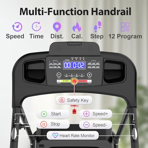 Image of Folding Treadmill for Home, 2.5 HP 12KM /H Electric Walking Pad Treadmill, Compact Portable Small Mini Treadmills for Small Spaces, Foldable Running Machine with Bluetooth, Cup Holder & HEA