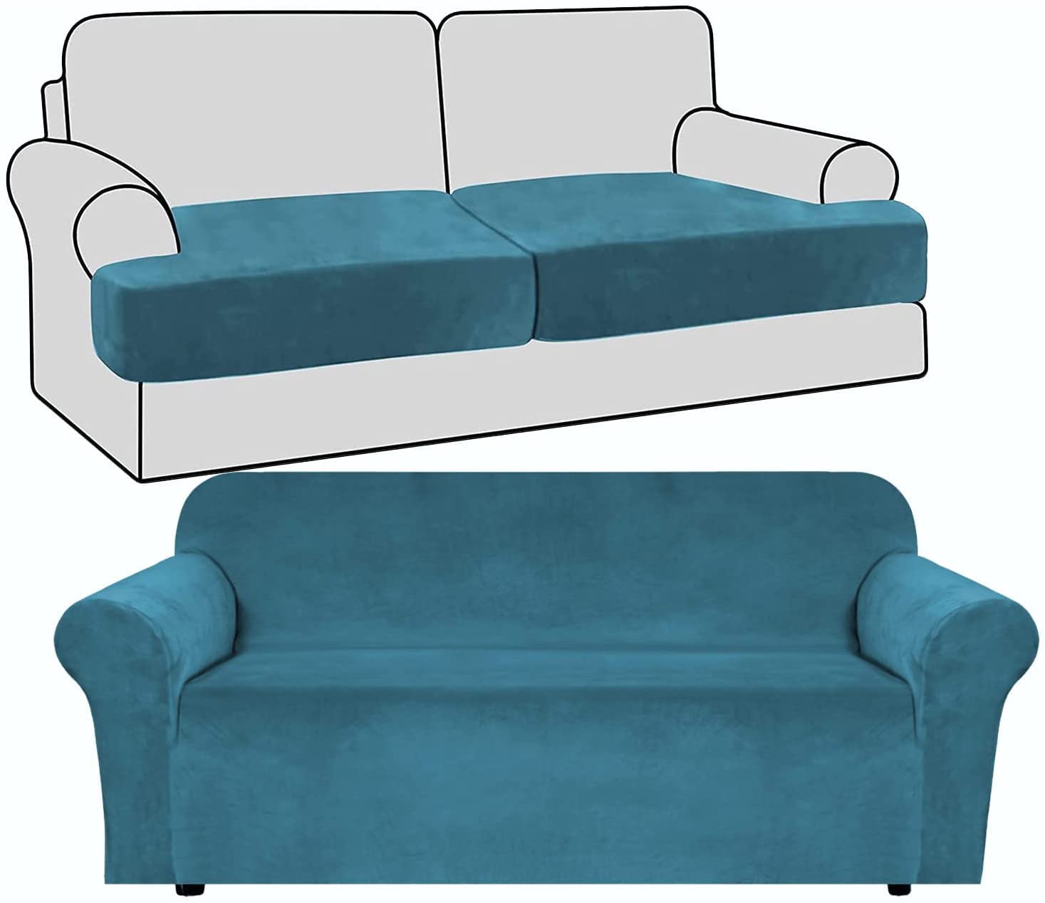 SDYdsgE sofa cover， Velvet Loveseat Slipcover Set 3 Piece Sofa with 2 Seater Stretch and Separate T Cushion in Grey Color(Blue)