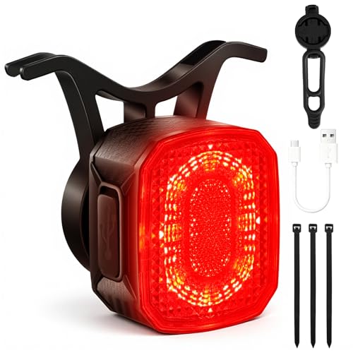 Ainiv - Ainiv Smart Bike Tail Light with Brake Sensor, Square Dual Mount, 6 Lighting Modes, USB C Rechargeable Bicycle Taillight, IPX6 Waterproof, Safety Warning Rear Bike Light for Night Riding Mount