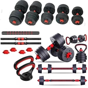 6-in-1 Adjustable Dumbbell, Barbell & Kettlebell Weights Set | 10kg to 50kg Weights | Customisable Strength Training for Home Gym & Fitness Workouts