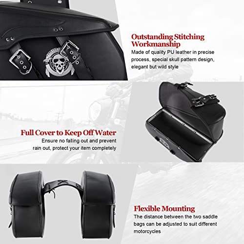 Innoglow 2Pcs Motorcycle Saddlebags Waterproof Synthetic Leather 2-Strap Saddle Bags Tool Bag Black With Skull Pattern Universal For Harley Davidson Yamaha Kawasaki Suzuki Ducati Cruiser Bobber Chopper #TOP3