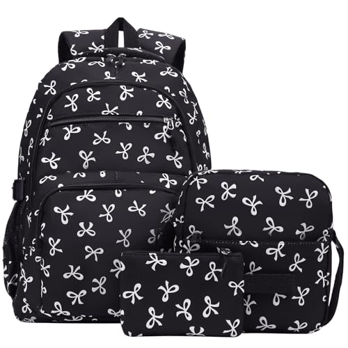 Image of Coquette Bow Backpack - Cute Kawaii Backpack Set Aesthetic Daypack Bow Rucksack (A03 Bow Black)