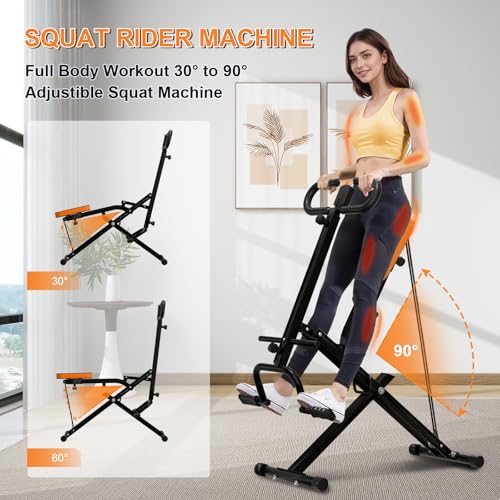 Image of Squat Machine for Home, Squat Assist Trainer with Adjustable Resistance, Foldable Rowing Machine, LCD Display, Exercise Trainer with 265LBS Capacity for Glutes Legs Workout